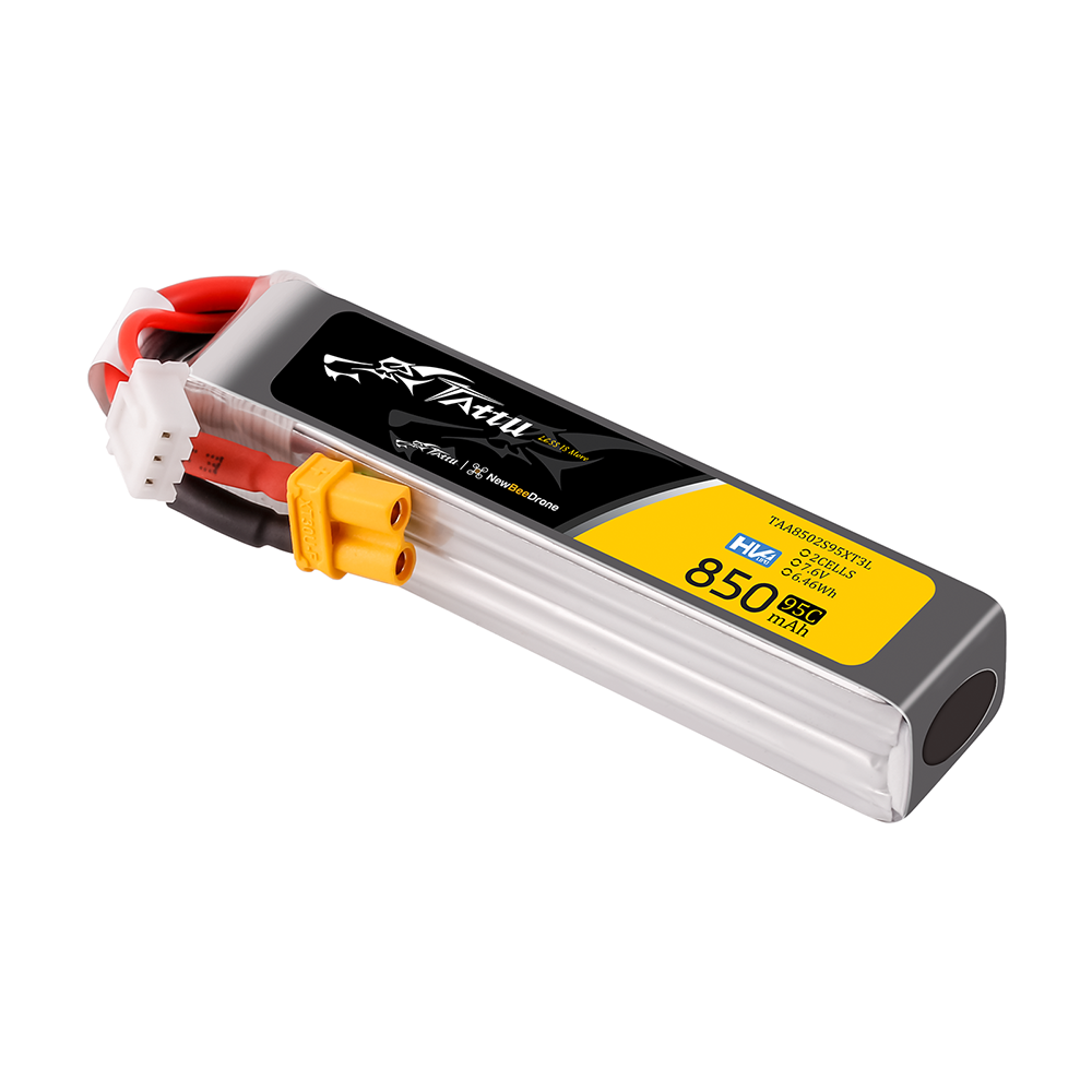 Tattu 850mAh 2S 7.6V HV 95C Lipo Battery Long Pack with XT30 plug - Image 3