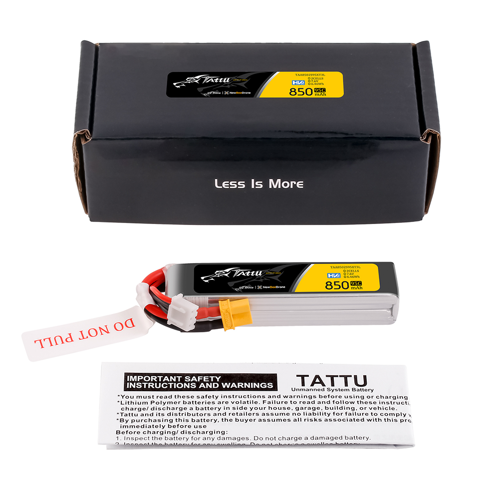 Tattu 850mAh 2S 7.6V HV 95C Lipo Battery Long Pack with XT30 plug - Image 5