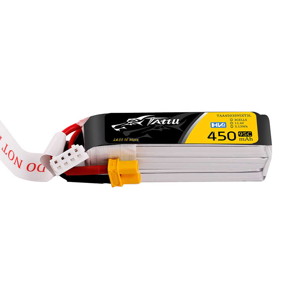 Tattu 450mAh 3s 95C 11.4V HV Lipo Battery Pack with XT30 Plug – Long Pack