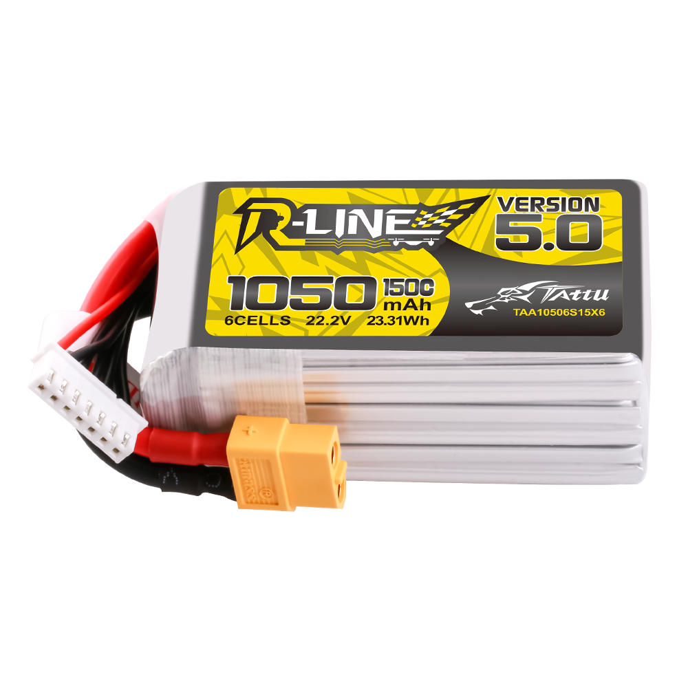 Tattu R-Line Version 5.0 1050mAh 6S 22.2V 150C Lipo Battery Pack with XT60 Plug