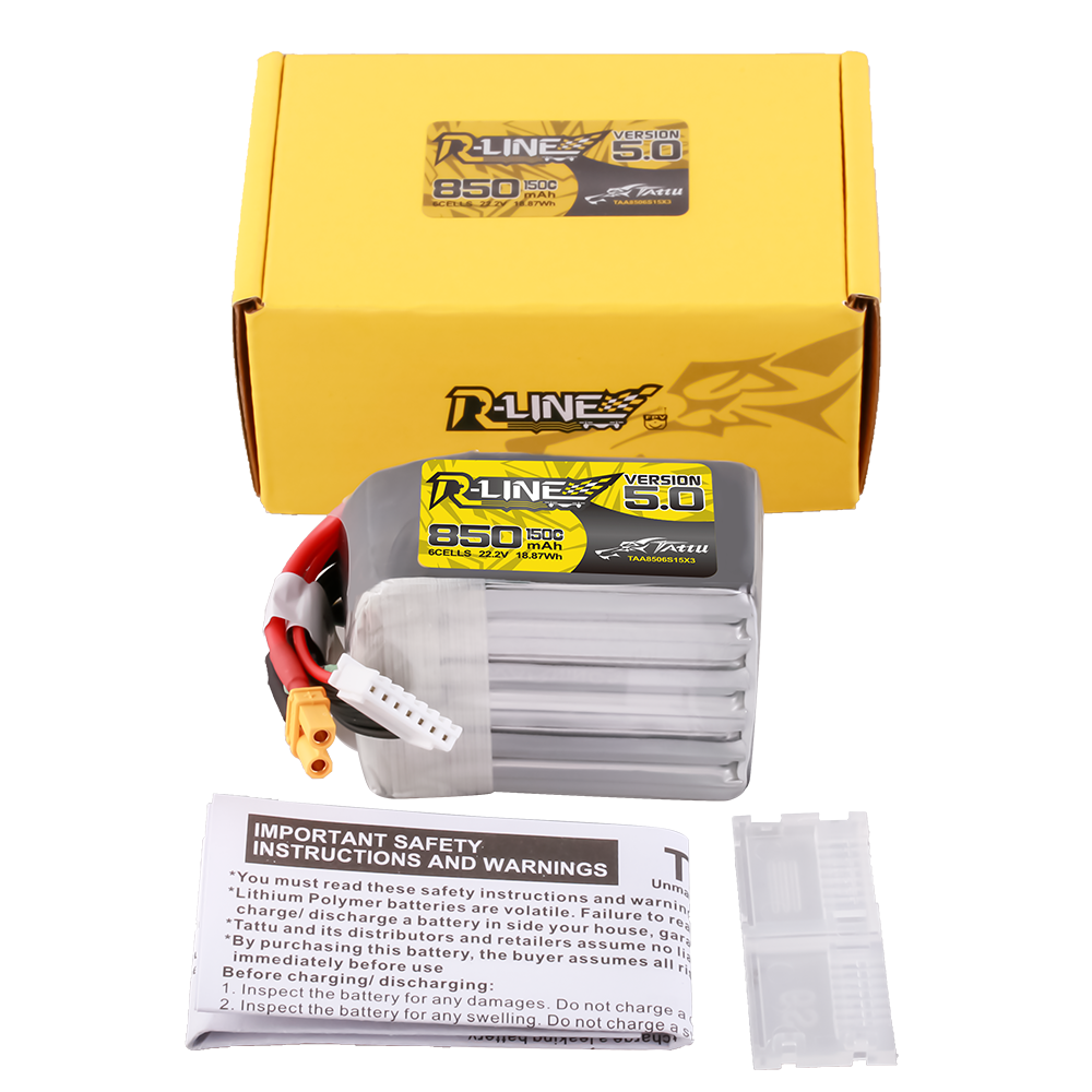 Tattu R-Line Version 5.0 850mAh 6S 22.2V 150C Lipo Battery Pack with XT30U-F Plug - Image 5