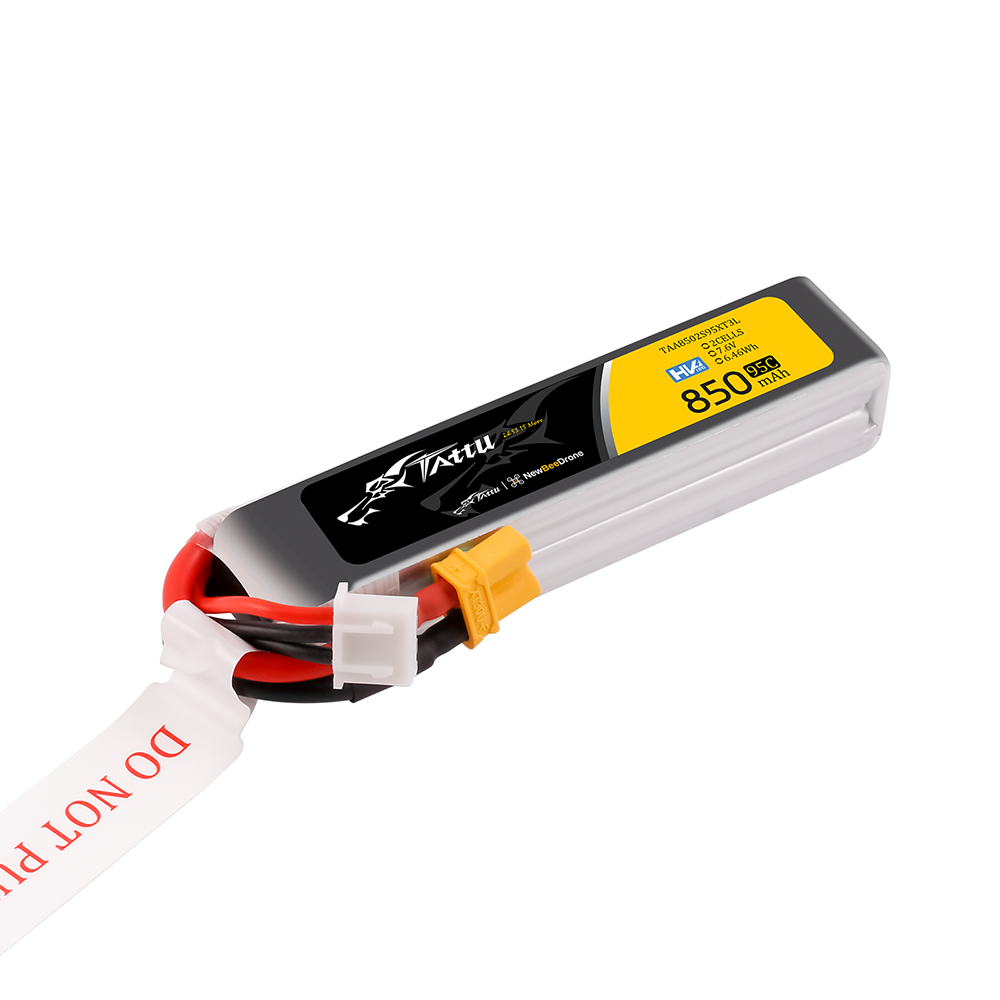 Tattu 850mAh 2S 7.6V HV 95C Lipo Battery Long Pack with XT30 plug - Image 2