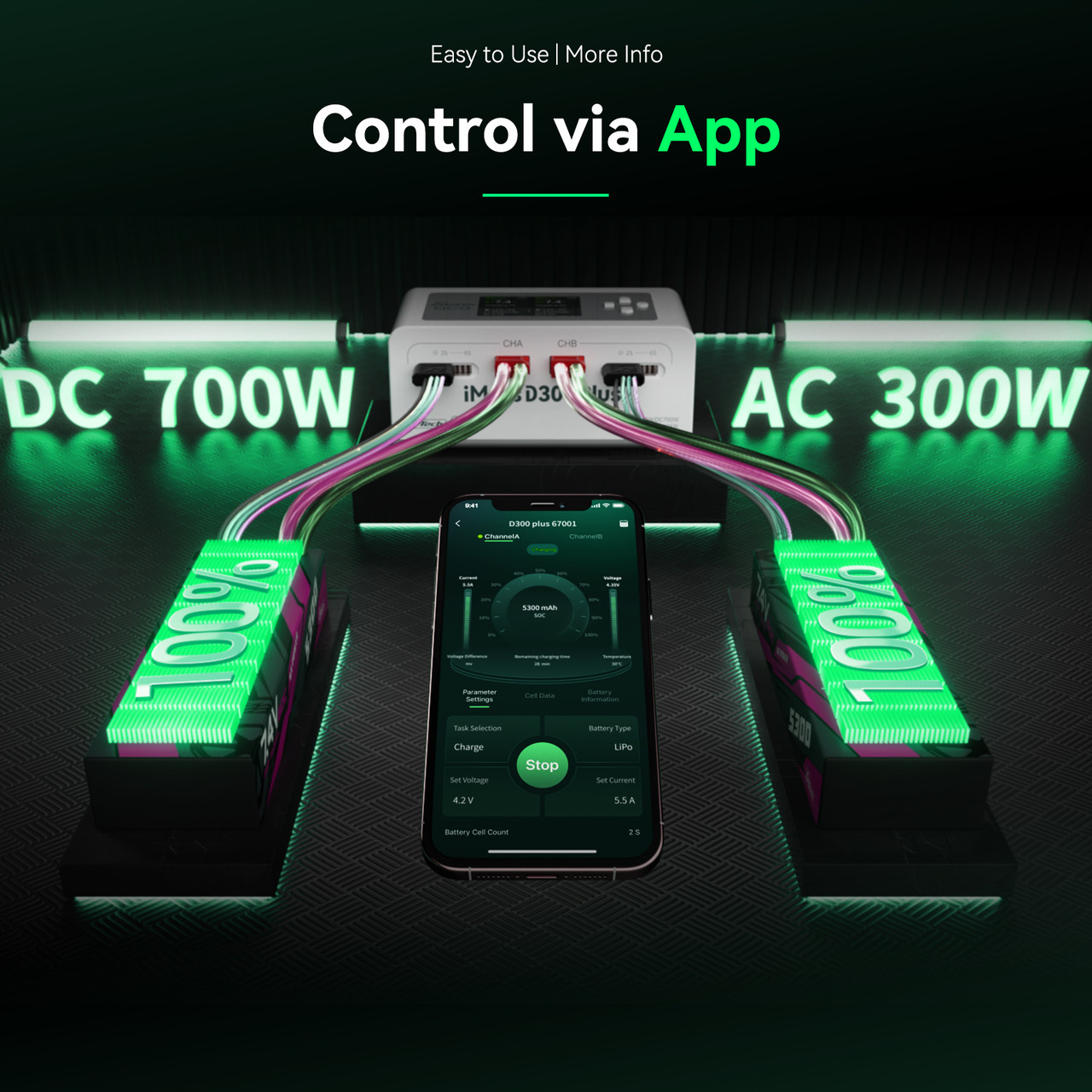 Gens ace iMars D300 Plus Smart Charger | Bluetooth App Control | G-Tech | Dual-Channel | Black - Image 3
