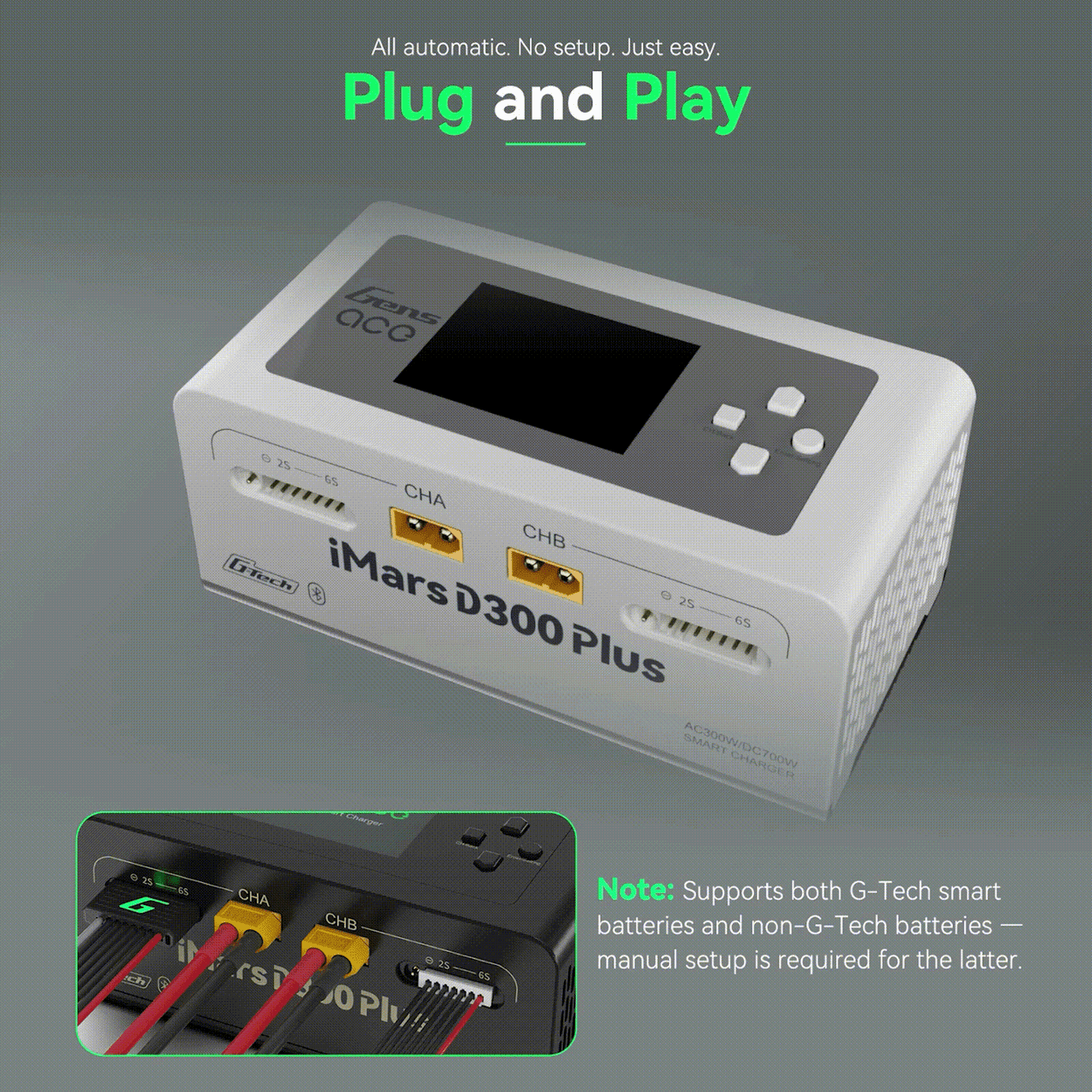 Gens ace iMars D300 Plus Smart Charger | Bluetooth App Control | G-Tech | Dual-Channel | Black - Image 5