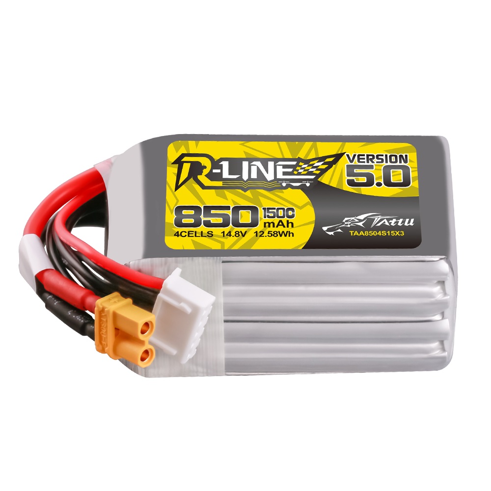 Tattu R-Line Version 5.0 850mAh 4S 150C 14.8V Lipo Battery Pack with XT30U-F Plug