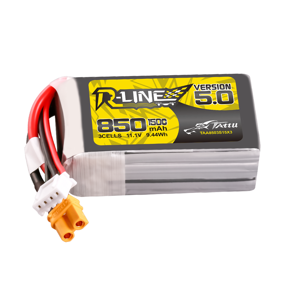 Tattu R-Line Version 5.0 850mAh 3S 11.1V 150C Lipo Battery Pack with XT30U-F Plug
