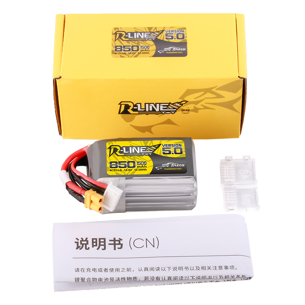 Tattu R-Line Version 5.0 850mAh 4S 150C 14.8V Lipo Battery Pack with XT30U-F Plug - Image 5