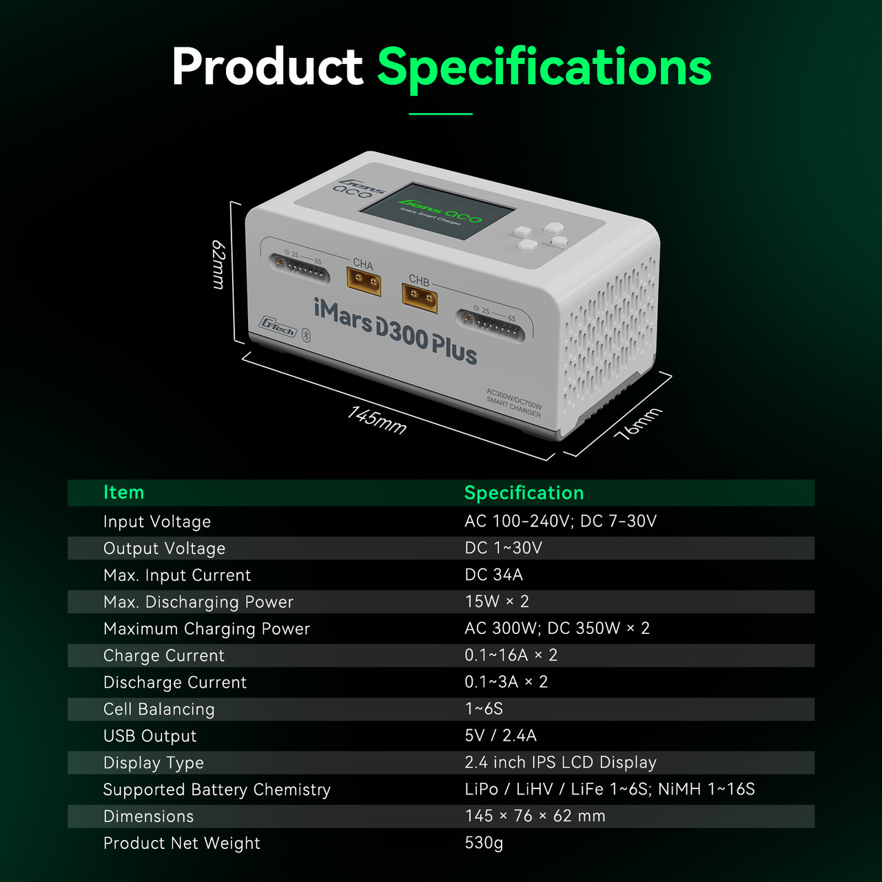 Gens ace iMars D300 Plus Smart Charger | Bluetooth App Control | G-Tech | Dual-Channel | Black - Image 10