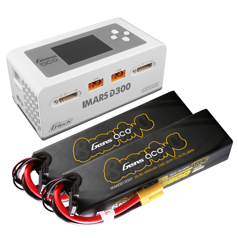 Gens ace 6800mAh 3S 120C Lipo ×2 + iMars D300 Charger [Combo