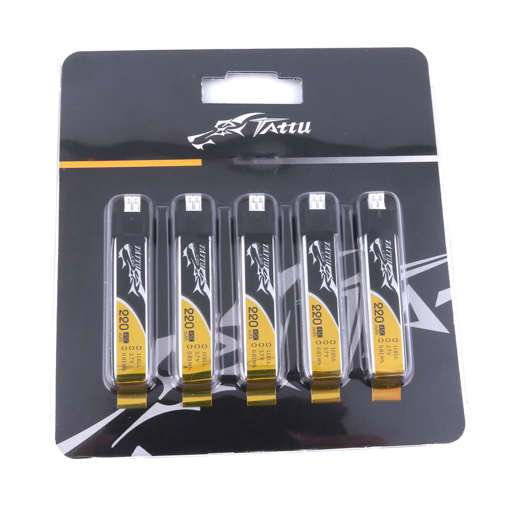 Tattu 220mAh 3.7V 45C 1S1P Lipo Battery Pack with JST-PHR 2.0 Plug (5pcs)